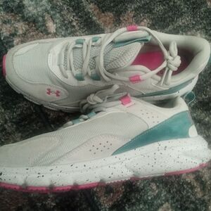 Under Armour White Sneakers with Teal & Pink Accents